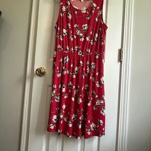 French Grey Red Floral Dress